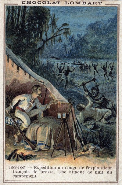 Pierre Savorgnan de Brazza (1852-1905), explorateur français, sur les rives du Congo. Une attaque nocturne du camp - Unknown artist