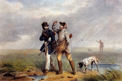 Jeu de chasse agréable deux chasseurs parlant. Lithographie du 19e siècle Gien, musée de la chasse - Unknown artist