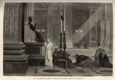 Le pape Pie IX (pio 9) (1792-1878) recueilli au pied de la statue de Saint Pierre, à l