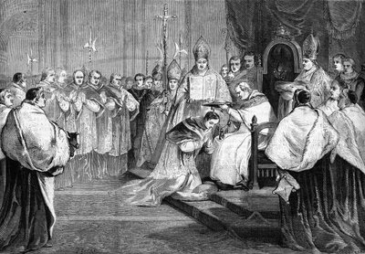 Le pape Pie IX remettant le chapeau de cardinal au prince Lucien Bonaparte en 1868. - Unknown artist
