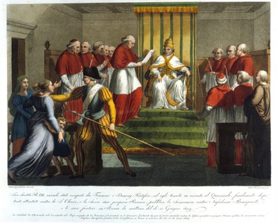 Le Pape Pie VII (1742 - 1823) excommunie Napoléon Bonaparte le 10 juin 1809. Gravure du 19ème siècle. - Unknown artist