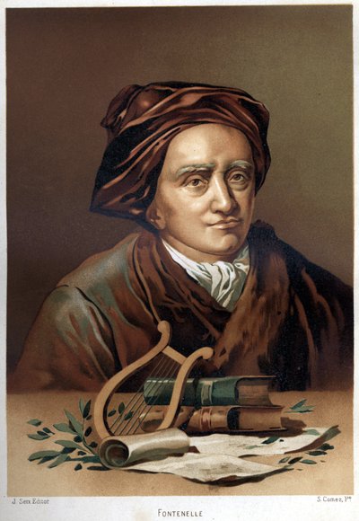 Portrait de Bernard Le Bouyer (Le Bovier) de Fontenelle (1657-1757). Chromolithographie de la fin du XIXe siècle. de « La Ciencia y sus Hombres » par Louis Figuier. Barcelone 1881 - Unknown artist