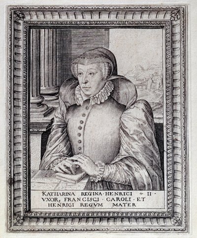Portrait de Catherine de Médicis (Caterina de Medici) (1519-1589), Reine de France. Gravure du 16e siècle. Pau, Musée du Château - Unknown artist