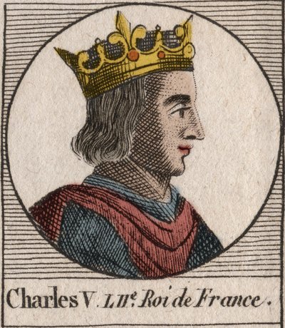 Portrait de Charles V le Sage (1338-1380) - Charles V le Sage, roi de France de la maison de Valois - gravure de Instruction sur l
