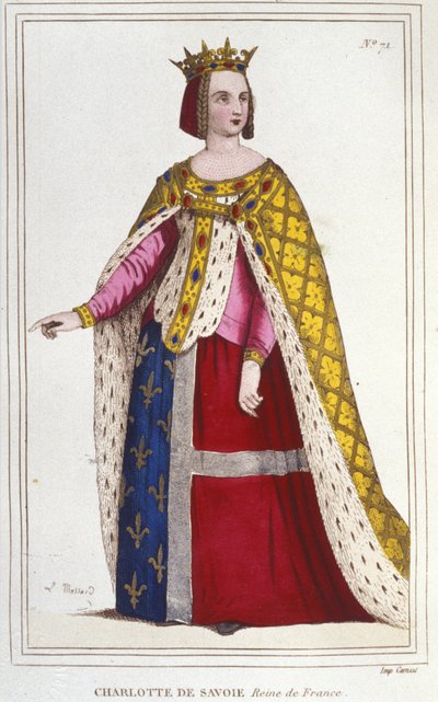 Portrait de Charlotte de Savoie 1445 -1483 Reine de France de 1461 à 1483 Épouse de Louis XI (Le Prudent) en 1451 gravure de 1830 - Unknown artist