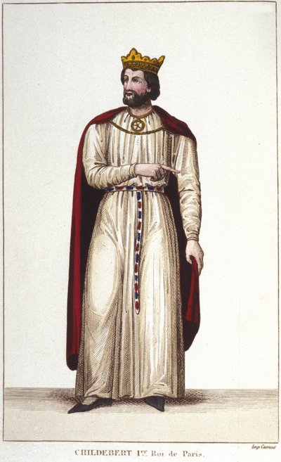 Portrait de Childebert Ier (v. 495-558) Roi de Paris. Gravure de 1830 - Unknown artist