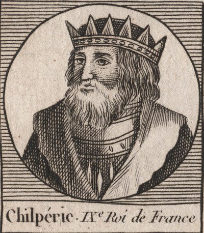 Portrait de Chilpéric Ier (539 - 584), Roi de Neustrie - Chilpéric Ier, roi mérovingien de France - gravure de "Instruction sur l