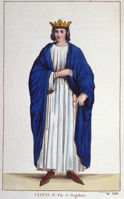 Portrait de Clovis II (? - 657), Roi de Neustrie, Bourgogne et Austrasie gravure de 1830 - Unknown artist