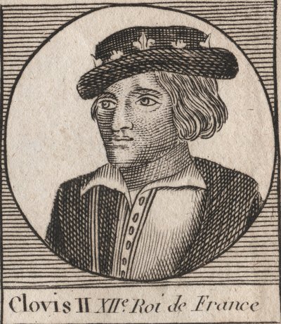 Portrait de Clovis II, Roi des Francs (v.633-657) - Clovis II (c.634-657), roi mérovingien de Neustrie et de Bourgogne (639-657) - gravure de "Instruction sur l