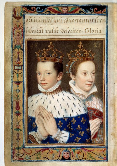 Portrait de François II (1544-1560) et Marie Stuart (1542-1587) Roi et Reine de France. Page manuscrite du « Livre d