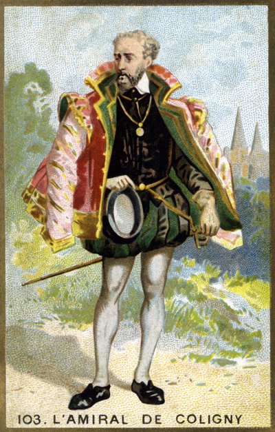 Portrait de Gaspard de Châtillon, Sire de Coligny (1519 - 1572), amiral de France. Chromolithographie du 19e siècle. - Unknown artist