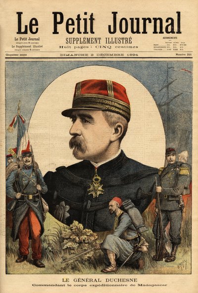 Portrait du Général Jacques Charles Duchesne (1837-1918), commandant des forces armées envoyées à Madagascar en 1894, il prit Tananarive. Gravure dans "Le petit journal" 3/12/1894 - Unknown artist