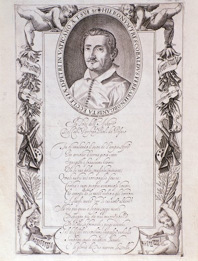 Portrait de Girolamo Frescobaldi (1583-1643) compositeur italien, gravure du frontispice de la partition de "Tocrate". 1637 - Unknown artist