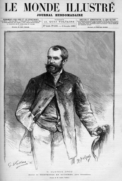 Portrait de Gustave Droz (1832-1895), peintre et romancier français. Gravure dans « Le Monde Illustré » - Unknown artist