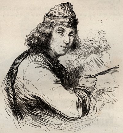 Portrait de Jacques van Maerlant (Jacob van Maerlant) (1240-1300) écrivain flamand. Gravure de 1868 dans "Histoire de Belgique depuis les temps primitifs jusqu