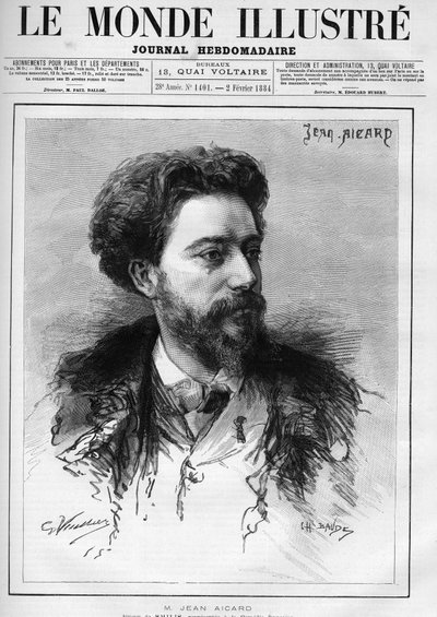 Portrait de Jean Aicard (1848-1921) écrivain français. Gravure dans "Le Monde Illustré" - Unknown artist