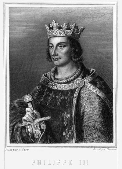 Portrait du Roi Philippe III de France, dit Philippe le Hardi (1245-1285) (dynastie capétienne). Philippe III, Roi de France. Philippe III le Hardi (1245-1285) - dans "Histoire des Français" de Lavallée, gravure, sd - Unknown artist