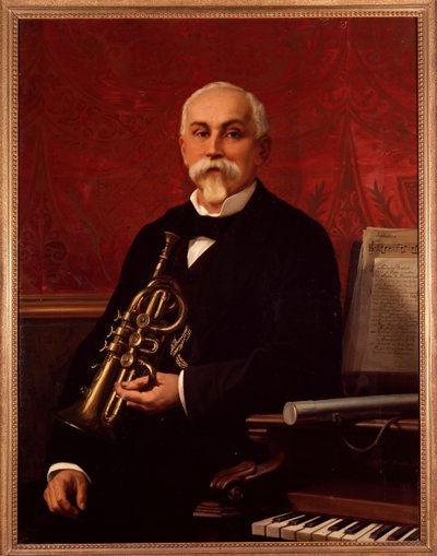 Portrait de Lodovico Bortolotti (19e siècle) musicien italien. Il tient une trompette. Peinture anonyme. 19e siècle. Bologne, Civico museo bibliografico - Unknown artist