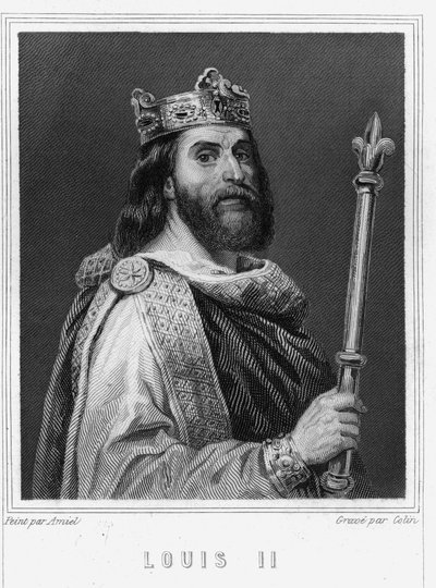 Portrait de Louis II le Bègue ou le Fainéant (846 - 879), roi de France - dans « Histoire des Français » par Lavallée, gravure, sd - Unknown artist