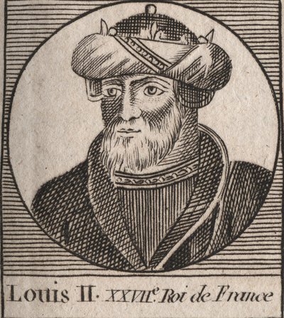 Portrait de Louis II le Bègue ou le Fainéant (846-879), roi des Francs - Louis II le Bègue (848-879) - gravure de « Instruction sur l