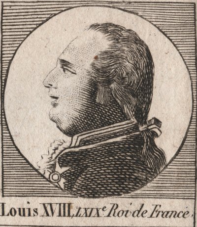 Portrait de Louis XVIII (1755-1824), surnommé le Désiré, roi de France et de Navarre de 1814 à 1815 et de 1815 à 1824 - gravure de « Instruction sur l