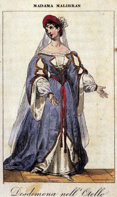 Portrait de Maria Garcia dite la Malibran (1808-1836) chanteuse dans le rôle de Desdémone pour « Othello » (Otello) de Gioachino Rossini. Teatro alla Scala 1833. - Unknown artist