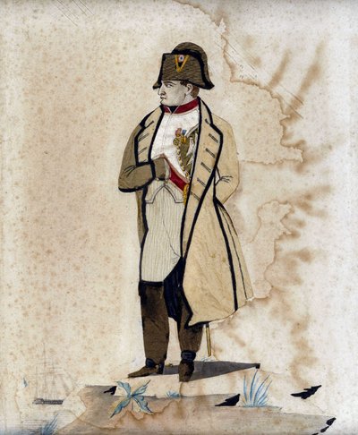 Portrait de Napoléon I (la main sur le ventre) - Gravure avec tissu - Unknown artist