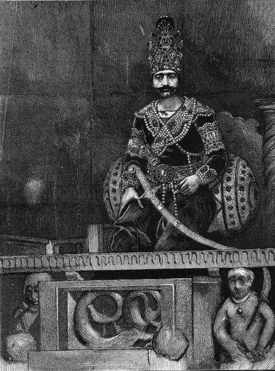 Portrait de Nasir Al-Din (Nasser al Din) (1831-1896) Shah de Perse sur son trône. - Unknown artist