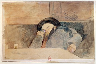 Portrait de Paul Verlaine (1844-1896), poète français, dormant au café Procope à Paris. Aquarelle du 19ème siècle. Paris, B. N. - Unknown artist