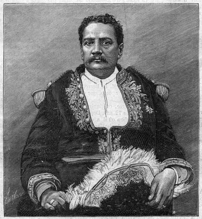 Portrait de Pomare V (1839-1891) le dernier monarque de Tahiti - gravure - Unknown artist