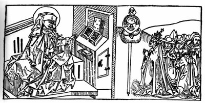 Portrait de Sainte Brigitte de Suède (1103 - 1373). Gravure de «Leben der Heiligen - sommerteil» (Le livre des saints) par Jacobus (Jacques) de Voragine (1228-1298). Lubeck 1488 - Unknown artist