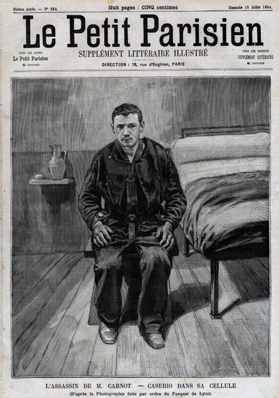 Portrait de Sante Caserio (1873-1894) anarchiste italien, assassin de Sadi Carnot, en prison. Gravure dans « Le Parisien » - Unknown artist