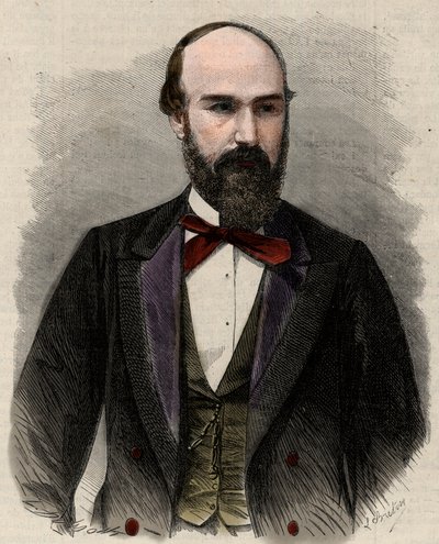Portrait de Santos Gutierrez (1820-1872), homme politique et ancien président des États-Unis de Colombie. Gravure dans « L