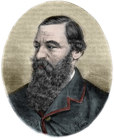 Portrait de Sir Samuel Baker (1821-1893) gravure de Picturesque Histoire des grands voyages au XIXe siècle. 1877 - Unknown artist