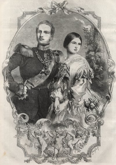 Portrait de leurs altesses royales la princesse Victoria (reine Victoria) et le prince héritier Frédéric-Guillaume de Prusse. Gravure de 1858. - Unknown artist
