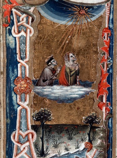 Portrait du poète italien Dante Alighieri avec Béatrice, dans la Divine Comédie - miniature - Unknown artist