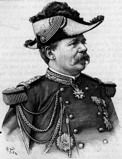 Portrait du général français François Perrier (1833-1888). Gravure dans « La Nature : revue des sciences et de leurs applications aux arts et à l