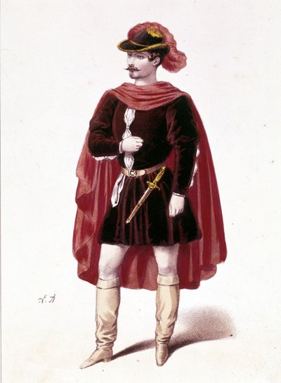 Portrait du ténor français Louis Gueymard (1822 - 1880) dans le rôle de Henri dans le premier acte de "I vespri siciliani" (Les vêpres siciliennes) de Giuseppe Verdi - Unknown artist