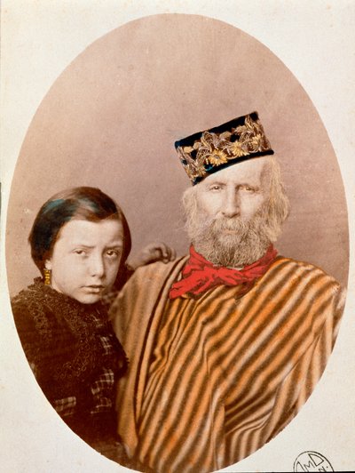 Portrait du patriote italien et héros du Risorgimento Giuseppe Garibaldi avec sa fille Clelia, fille de sa troisième épouse Francesca Armosino - Unknown artist