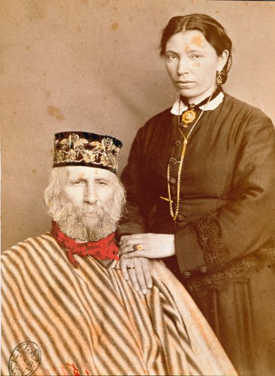 Portrait du patriote italien et héros du Risorgimento Giuseppe Garibaldi (1807-1882) avec sa troisième épouse Francesca Armosino - Unknown artist