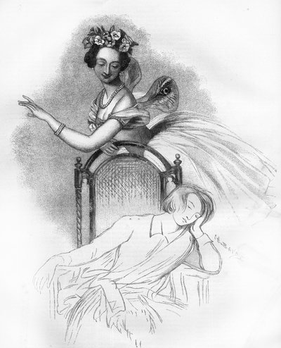 Portrait publié à la mort de Marie Taglioni (1804-1884), ballerine romantique française représentée ici dans le rôle de la fée Sylphide dans "Zéphire et Flore" de Charles Louis Didelot. Gravure dans "Le Monde Illustré" - Unknown artist