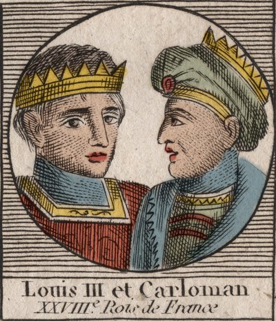 Portraits de Louis III (863/65-882) roi des Francs entre 879 et 882 et Carloman II (866-884), roi des Francs de 879 à 884 - gravure de Instruction sur l