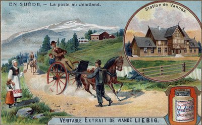 Poste et facteur à Jemtland, Suède. Chromolithographie, image Liebig. - Unknown artist