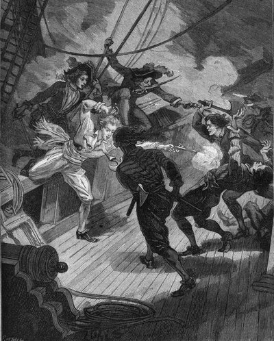 Corsaire Jean Bart (1650-1702) approchant un navire. Gravure du 19ème siècle. Dans « Histoire de France » de Jules Michelet - Unknown artist