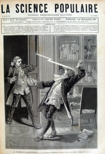 Professeur Georges Guillaume Richmann (1711-1753) mort dans son atelier suite à une expérience avec un électromètre - Unknown artist