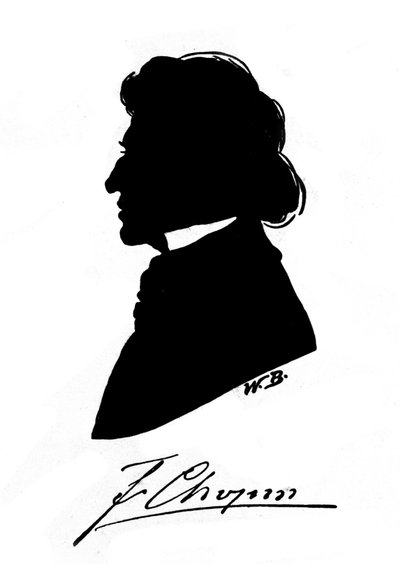 Silhouette de profil du compositeur polonais Frédéric Chopin (1810-1849) avec autographe. 19ème siècle - Unknown artist