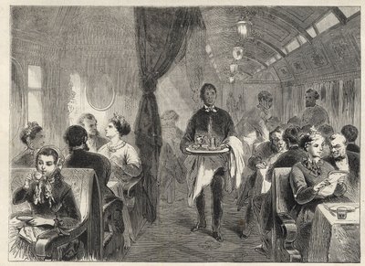 Wagon-restaurant Pullman des chemins de fer du Pacifique en 1869 - Unknown artist