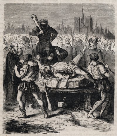 Punition de François Ravaillac (1578-1610) assassin du roi Henri IV (1553-1610) sur la place de Grève à Paris en 1610 - Gravure de 1879 dans « Histoire des sociétés secrètes, politiques et religieuses » par Pierre Zaccone (1817-1895) - Unknown artist