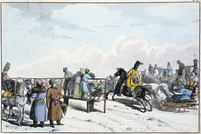 Course de chars et de chevaux en Russie - gravure - Unknown artist