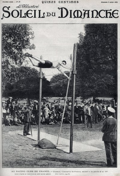 Racing club de France. Sheldon, champion de France, saute 2,95 m à la perche. Gravure dans « Le soleil-du-dimanche », 2 juillet - Unknown artist